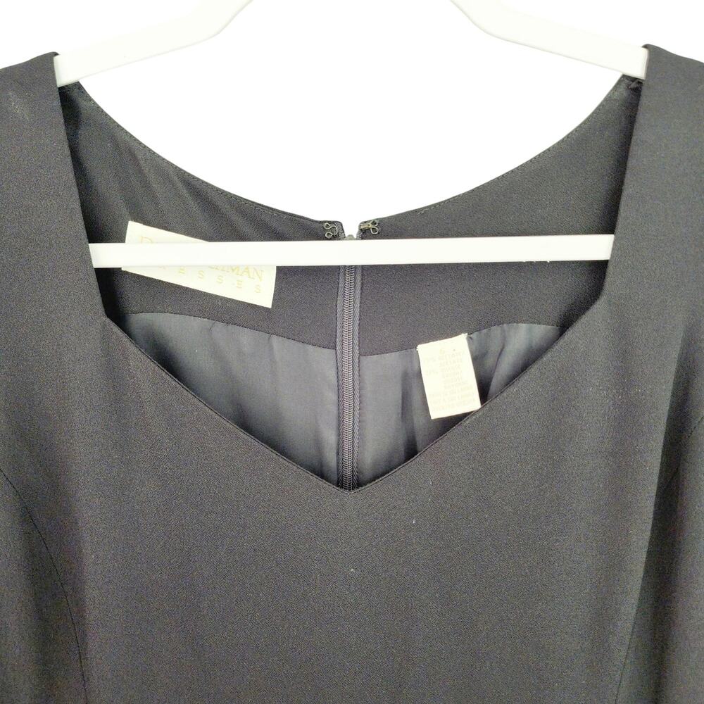 Vintage Dana Buchman Size 6 Sleeveless V-Neck Bllack Midi Sheath Dress - Picture 3 of 7